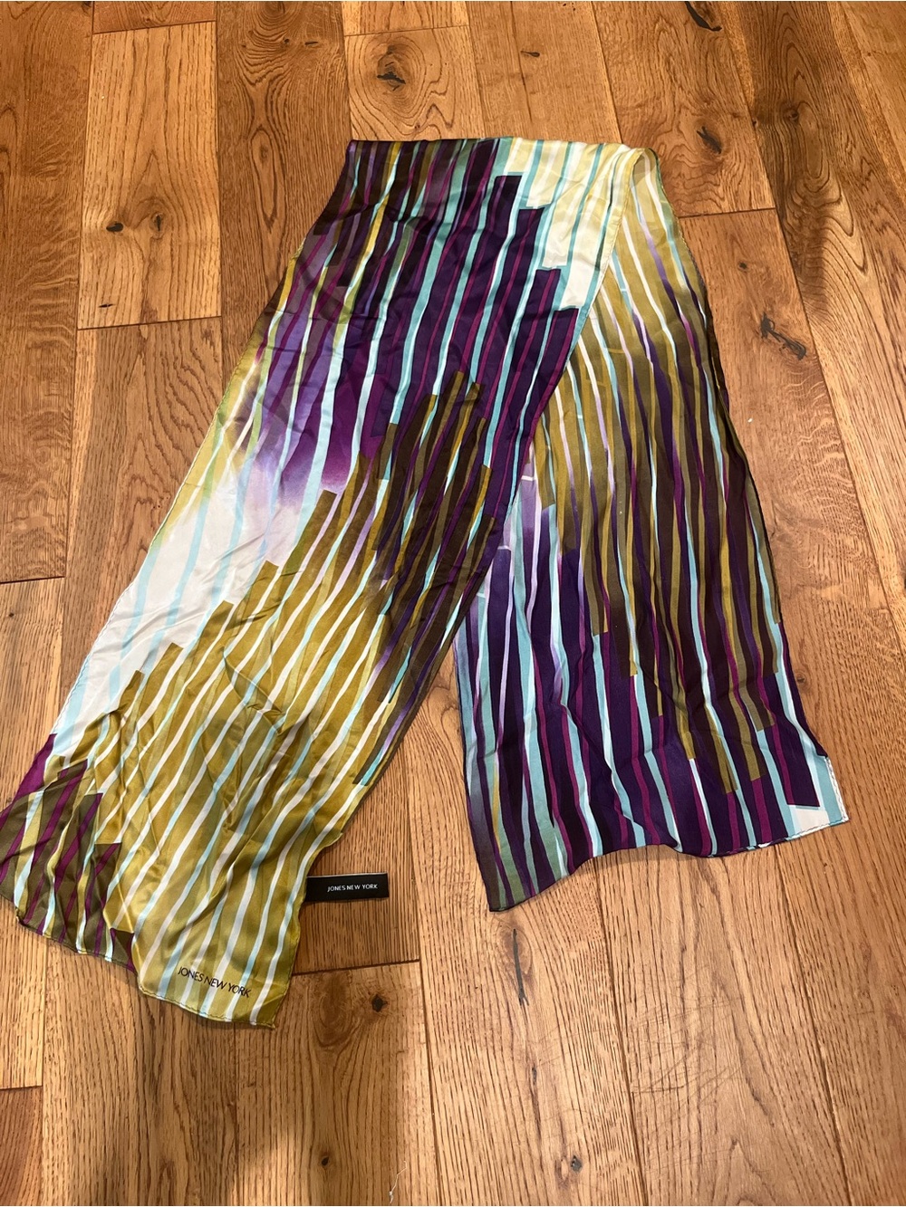 Jones New York Silk Striped Scarf- Purple, Teal & Green jewel tones